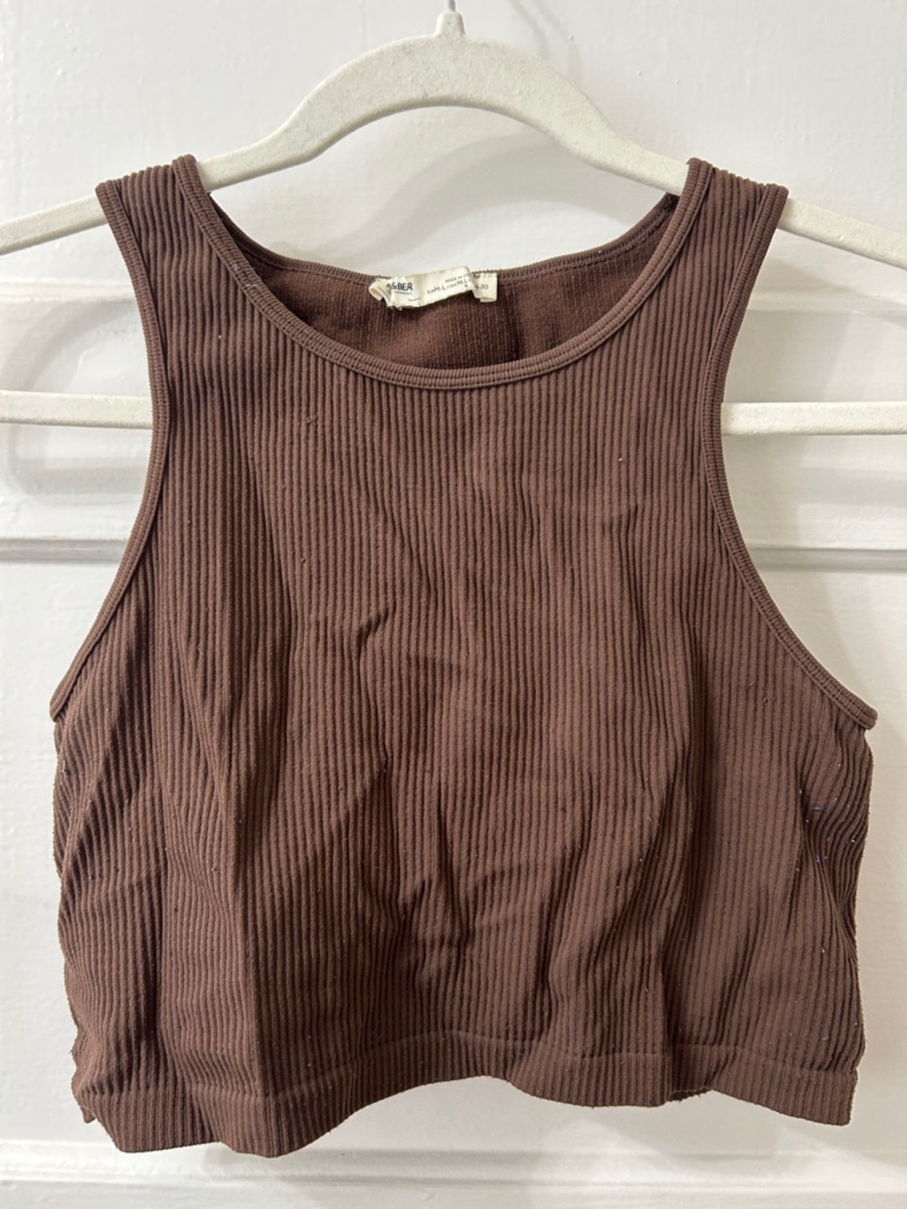 Pull&Bear Ribbed Crop Tank in Chocolate Brown